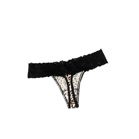VICTORIA’S SECRET LEOPARD CHEETAH PRINT FLORAL LACE TRIM THONG M NWT - Picture 3 of 5
